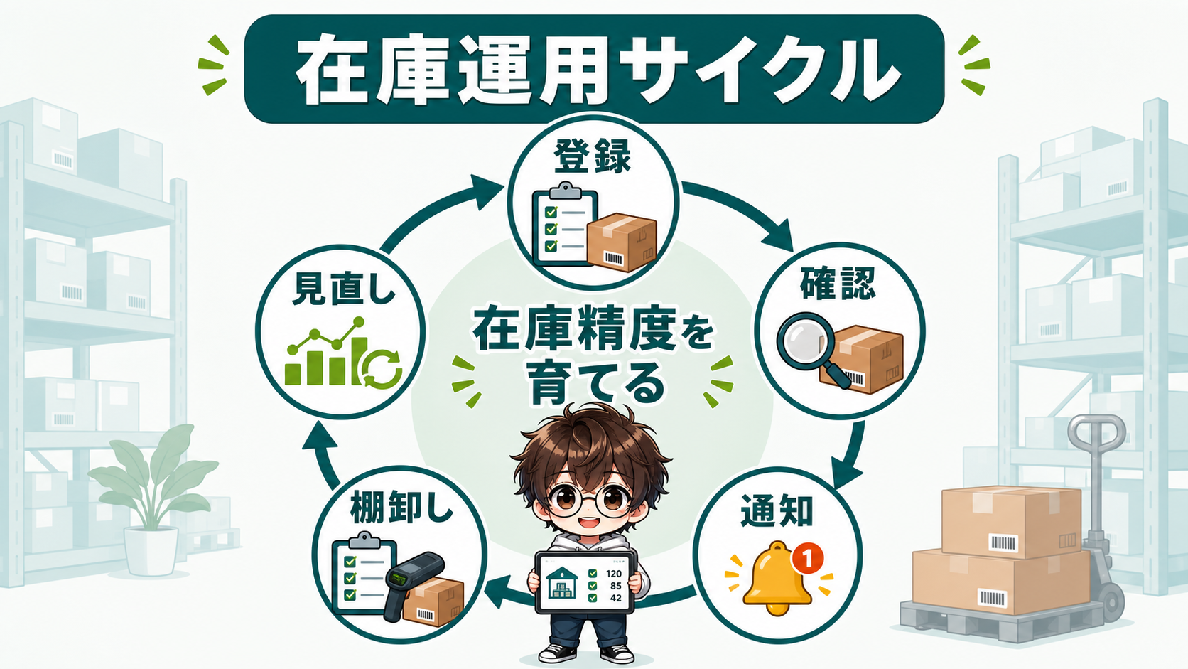 PowerApps在庫管理の登録確認通知棚卸し見直しの運用サイクル図解