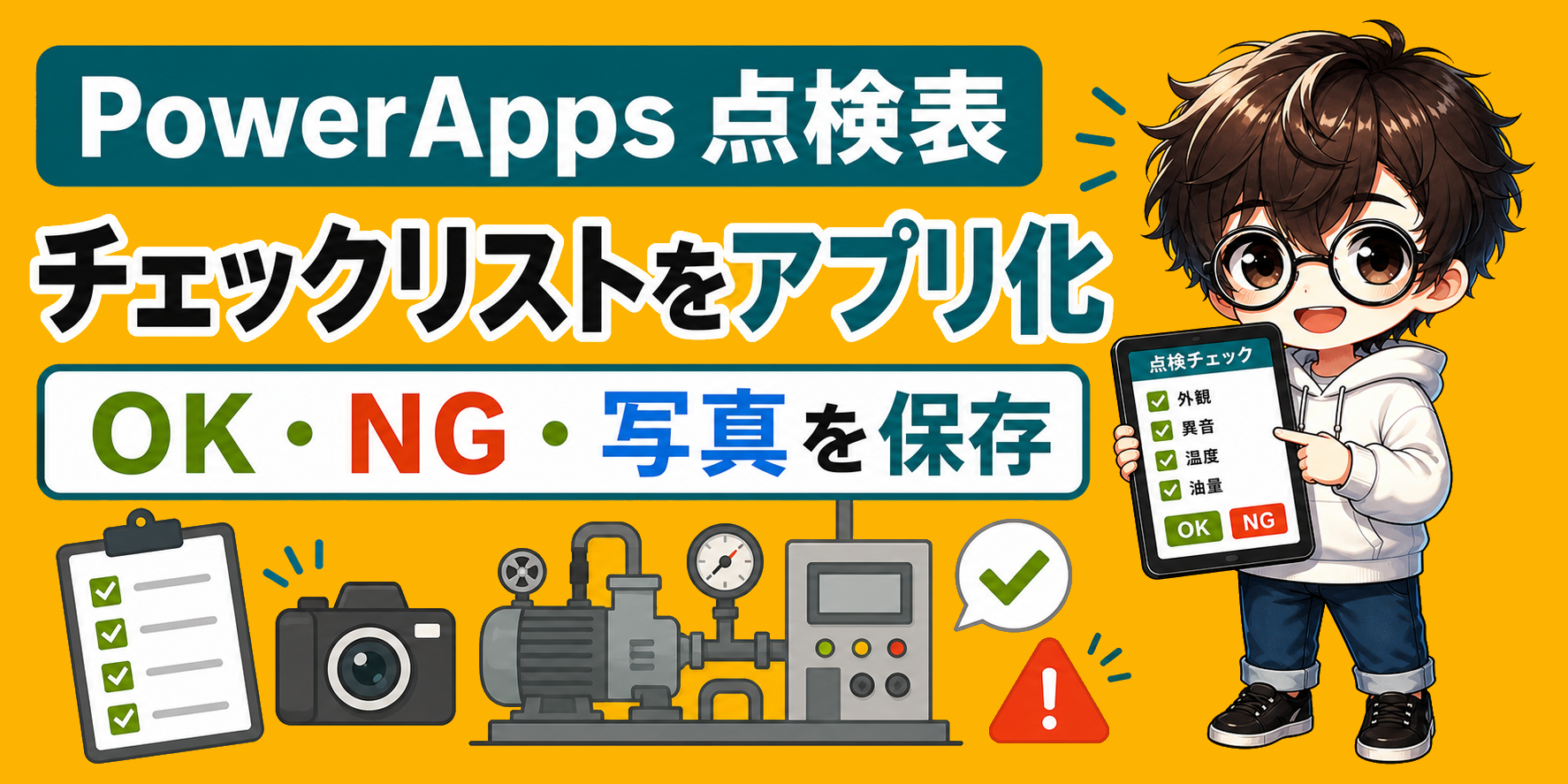 PowerAppsで点検表アプリを作る方法 チェックリストをSharePointに保存する手順のアイキャッチ